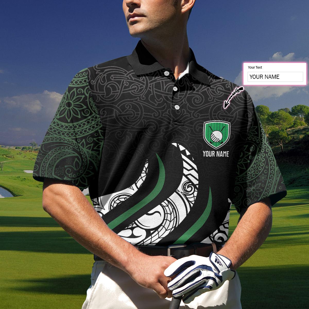 Personalized Golf Polo Shirt, Black And Green Abstract Pattern Custom Polo Shirt, Golf Gift For Men, Golfers - Amzanimalsgift