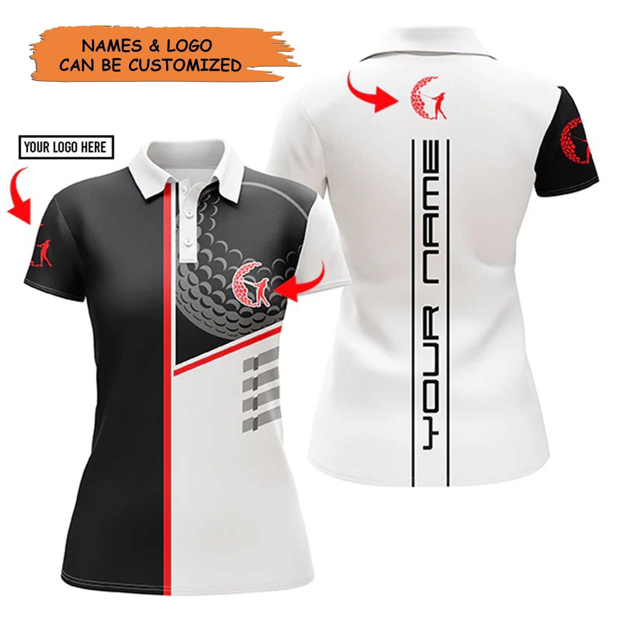 Personalized Golf Women Polo Shirt, Black & White Custom Name And Logo Short Sleeve Women Polo Shirt - Perfect Gift For Women, Ladies - Amzanimalsgift