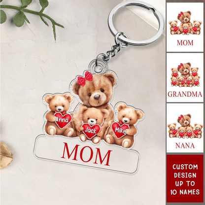 Personalized Grandma Mama Bear Acrylic Keychain With Little Bear Kids - Gift For Grandma, Mom, Nana, Mother, MiMi, Grandmother