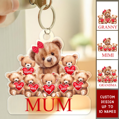 Personalized Grandma Mama Bear Acrylic Keychain With Little Bear Kids - Gift For Grandma, Mom, Nana, Mother, MiMi, Grandmother