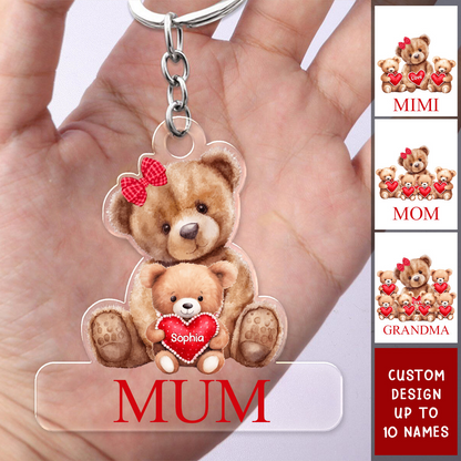 Personalized Grandma Mama Bear Acrylic Keychain With Little Bear Kids - Gift For Grandma, Mom, Nana, Mother, MiMi, Grandmother