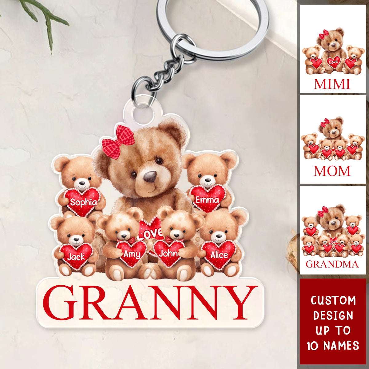 Personalized Grandma Mama Bear Acrylic Keychain With Little Bear Kids - Gift For Grandma, Mom, Nana, Mother, MiMi, Grandmother