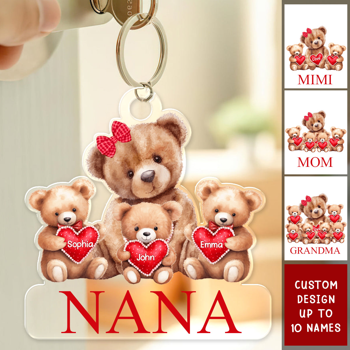 Personalized Grandma Mama Bear Acrylic Keychain With Little Bear Kids - Gift For Grandma, Mom, Nana, Mother, MiMi, Grandmother