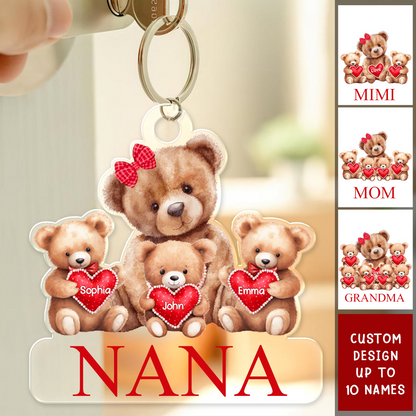 Personalized Grandma Mama Bear Acrylic Keychain With Little Bear Kids - Gift For Grandma, Mom, Nana, Mother, MiMi, Grandmother