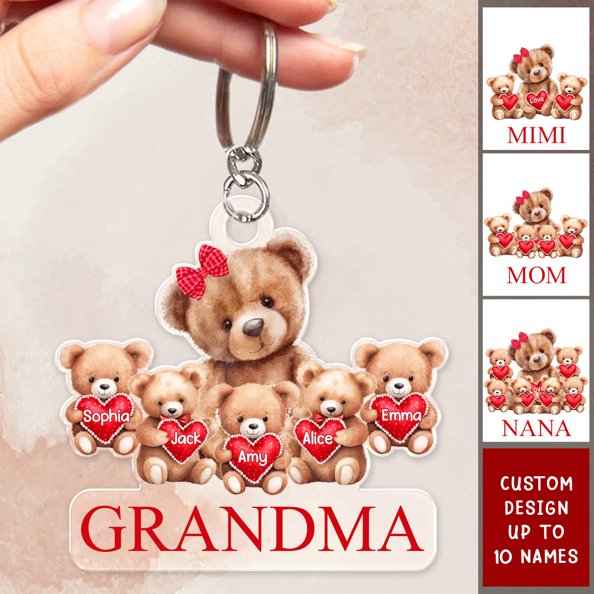 Personalized Grandma Mama Bear Acrylic Keychain With Little Bear Kids - Gift For Grandma, Mom, Nana, Mother, MiMi, Grandmother