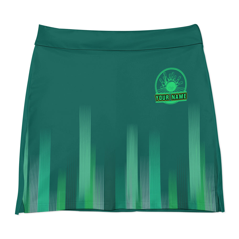 Personalized Green Stripes Lights Trouser Skirts With Shorts Underneath, Pickleball, Tennis, Golf Skorts With Pockets