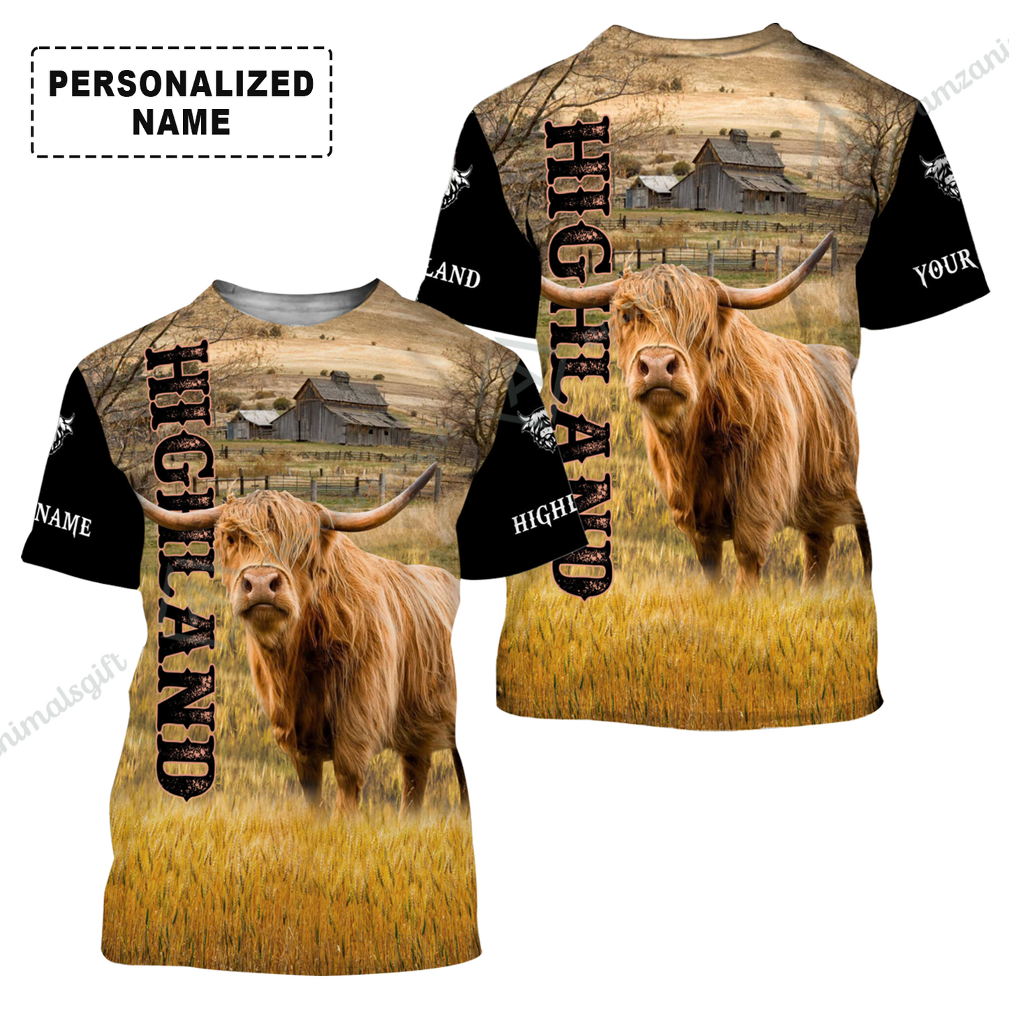 Personalized Highland Cattle T-Shirt, Highland Cattle On The Farm Custom Shirt For Friend, Family, Farmer, Highland Lovers