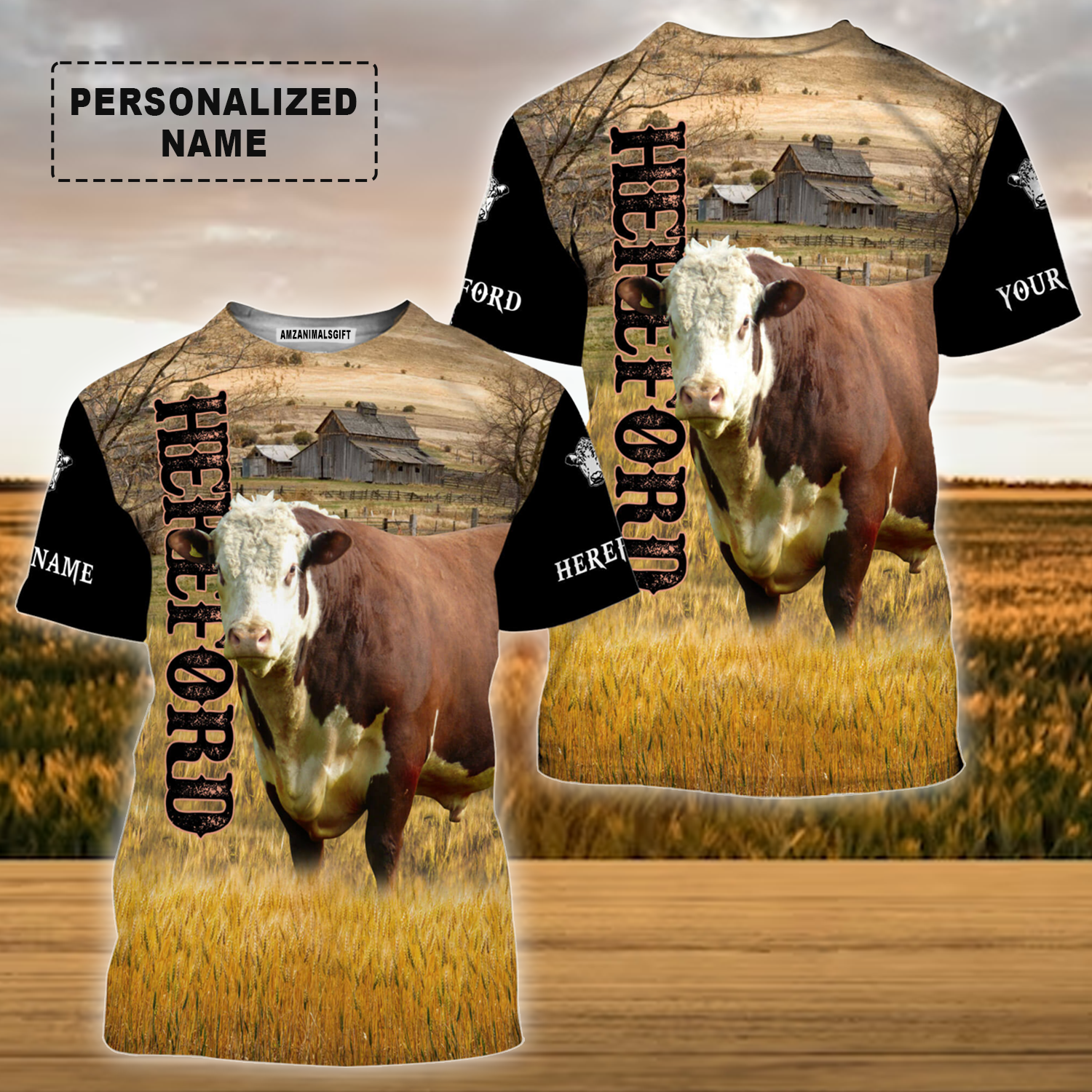 Personalized Hereford Cattle T-Shirt, Hereford On The Farm Shirt For Friend, Family, Farmer, Hereford Cattle Lovers