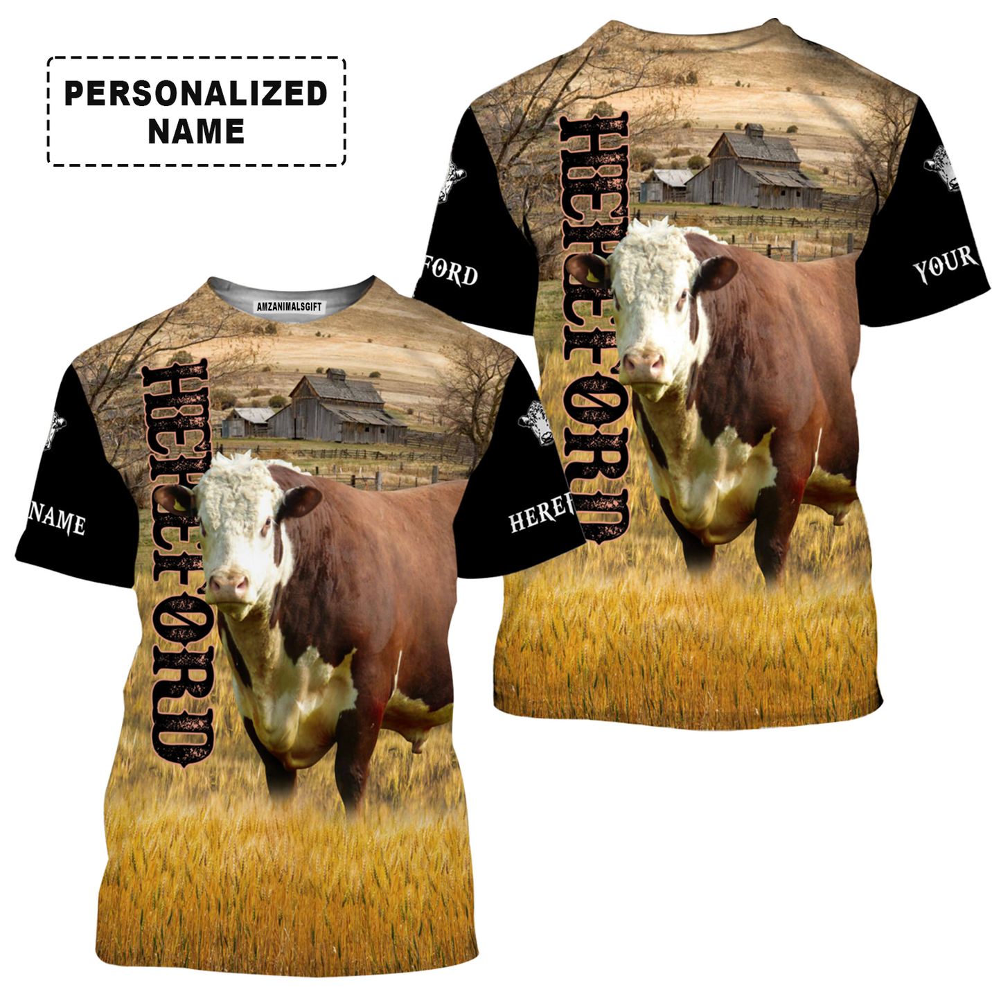 Personalized Hereford Cattle T-Shirt, Hereford On The Farm Shirt For Friend, Family, Farmer, Hereford Cattle Lovers