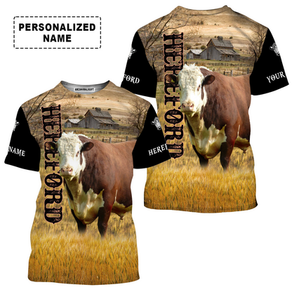 Personalized Hereford Cattle T-Shirt, Hereford On The Farm Shirt For Friend, Family, Farmer, Hereford Cattle Lovers