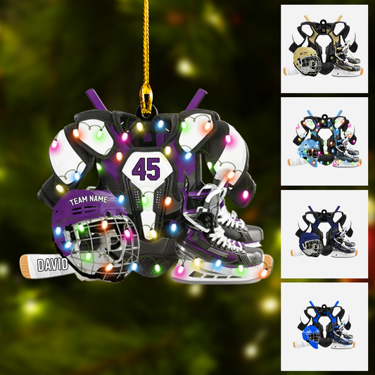 Personalized Hockey Equipment Gear Acrylic Ornament, Meaningful Christmas Ornament Gift For Hockey Players, Grandson, Son