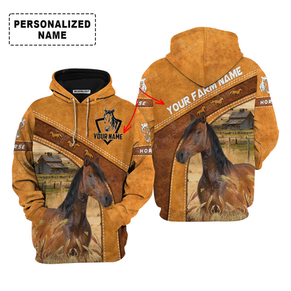 Personalized Horse Hoodie, Horse On The Farm Leather Pattern Custom Shirt For Friend, Family, Farmer, Horse Lovers