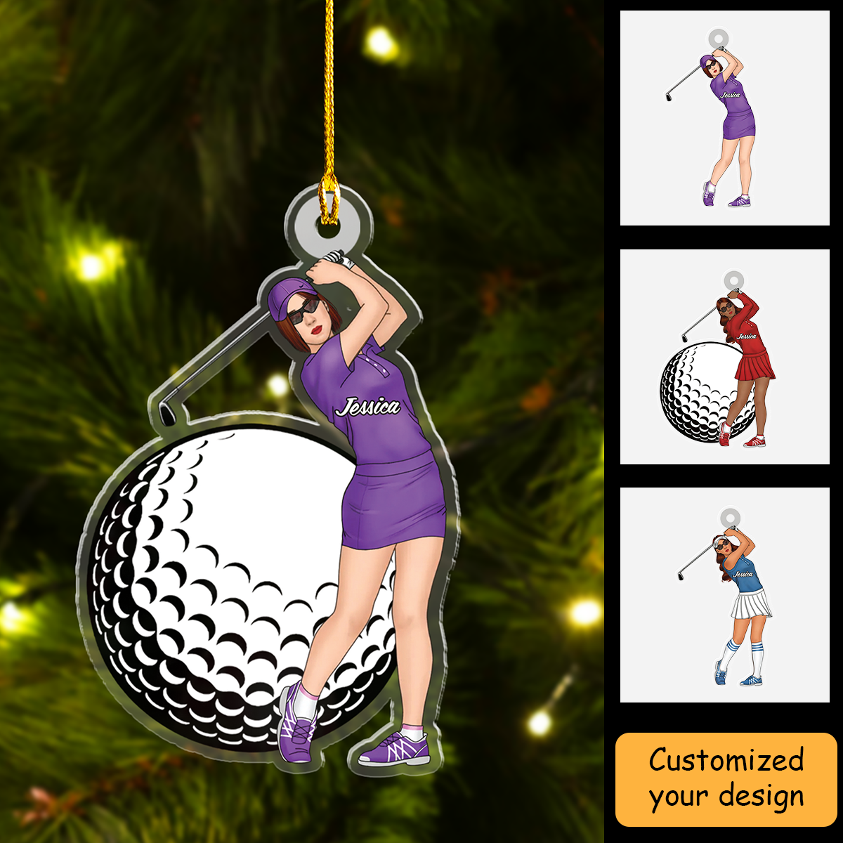 Personalized Ladies Golf Swing And Ball Acrylic Ornament, Family Friends Acrylic Ornament Gift For Golfer