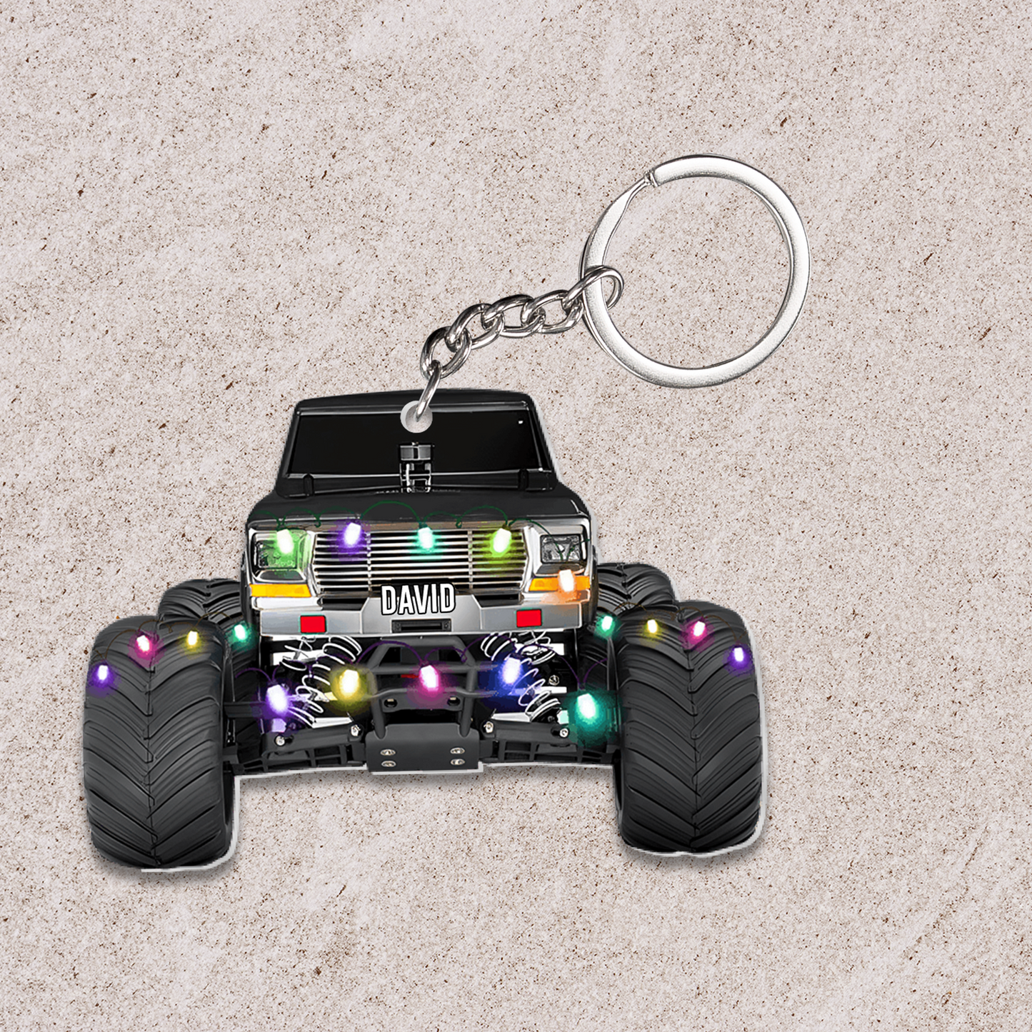 Personalized Monster Truck Vehicle With Christmas Light Flat Acrylic Ornament, Ornament Gift For Grandson, Son