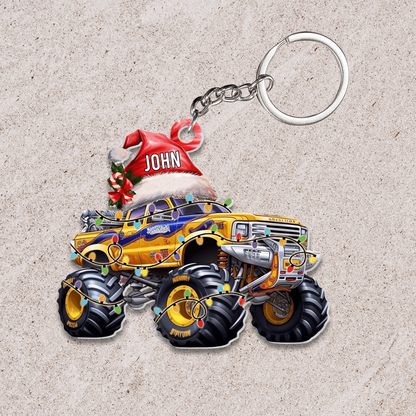 Personalized Monster Truck With Led Light Flat Acrylic Ornament, Christmas Ornament Gift For Grandson, Son, Friends, Family