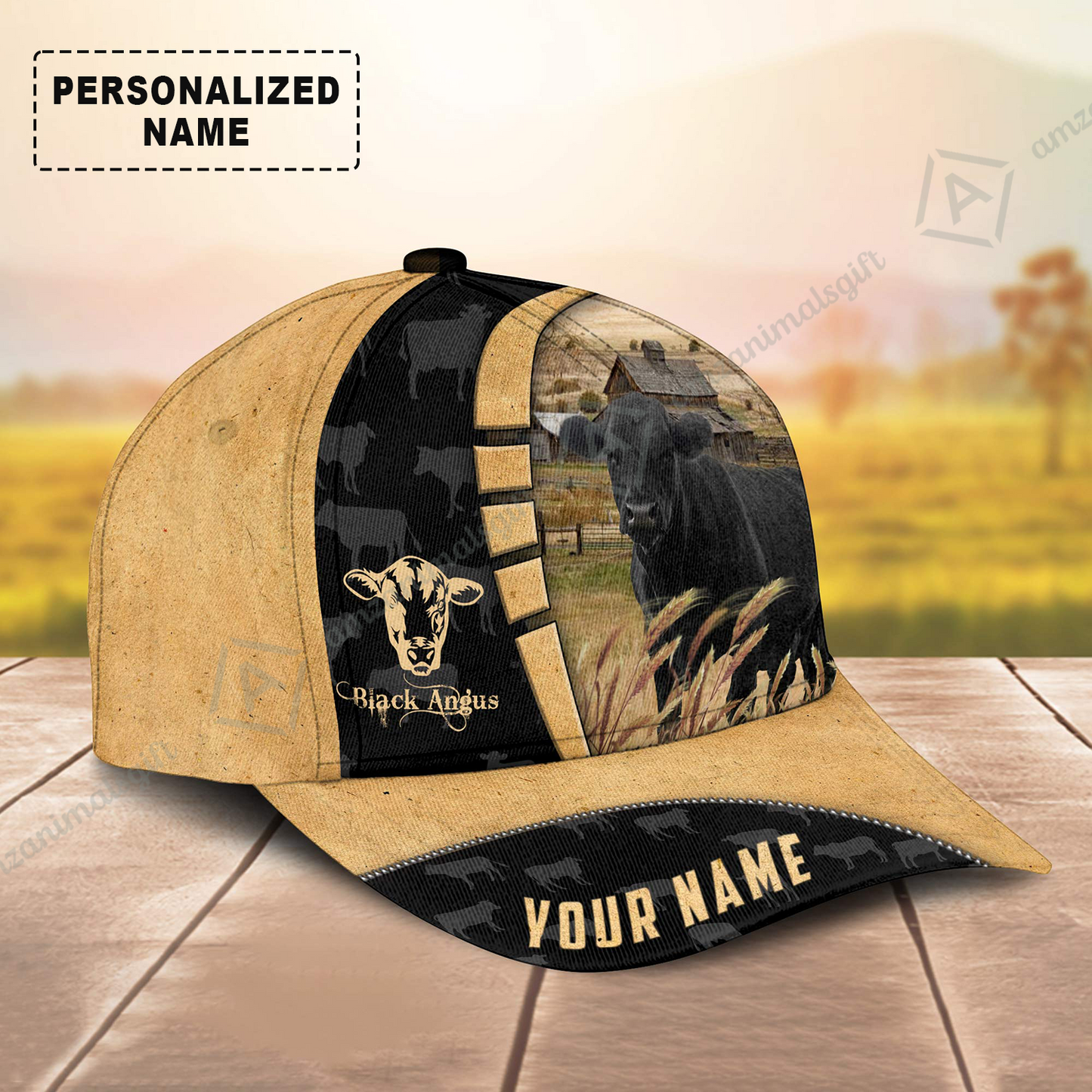 Personalized Name Black Angus Cap, Farm Cattle Pattern Custom Hats For Friend, Family, Farmers, Black Angus Lovers