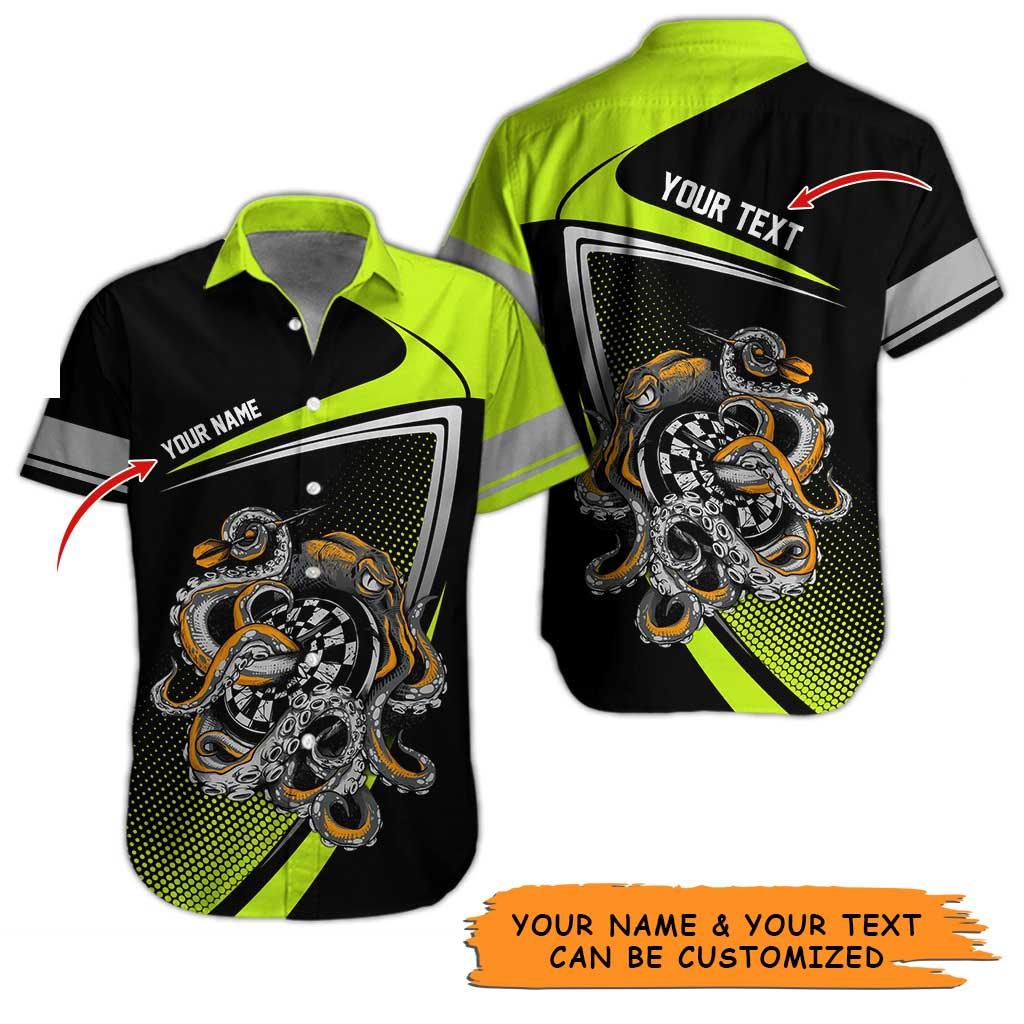 Personalized Name Darts Aloha Hawaiian Shirt - Amazing Darts And Octopus Pattern, In Darts We Trust Personalized Name Hawaiian Shirt For Men & Women - Amzanimalsgift