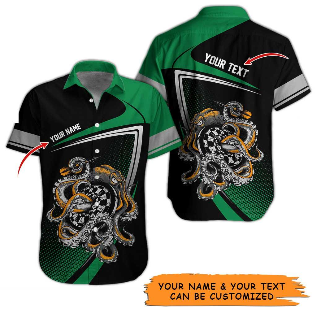 Personalized Name Darts Aloha Hawaiian Shirt - Amazing Darts And Octopus Pattern, In Darts We Trust Personalized Name Hawaiian Shirt For Men & Women - Amzanimalsgift