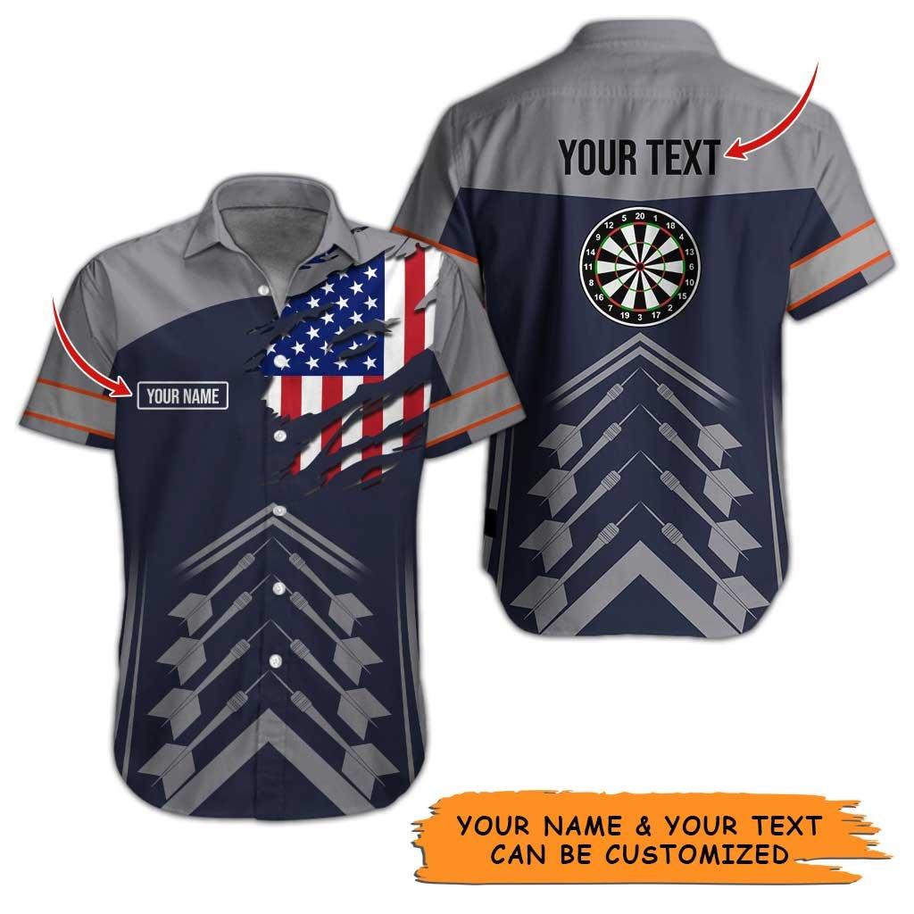 Personalized Name Darts Aloha Hawaiian Shirt, Beautiful Darts Pattern And US Flag Personalized Name & Text Hawaiian Shirt For Men & Women, Darts Lover - Amzanimalsgift