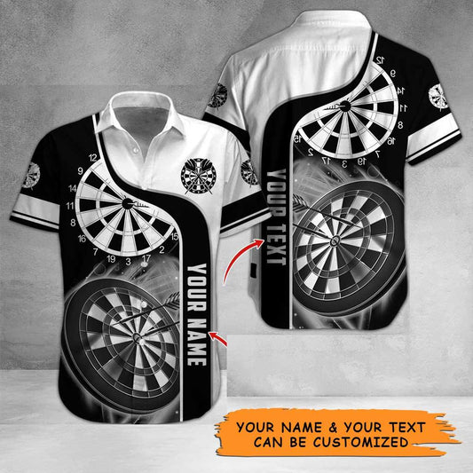 Personalized Name Darts Aloha Hawaiian Shirt - Black & White Darts Pattern Personalized Name Hawaiian Shirt For Men & Women, Darts Lover - Amzanimalsgift