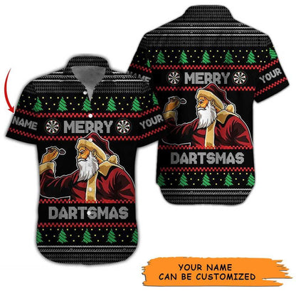 Personalized Name Darts Aloha Hawaiian Shirt - Christmas Santa Claus Pattern And Dartsmas Personalized Name Hawaiian Shirt For Men & Women, Darts Lover - Amzanimalsgift