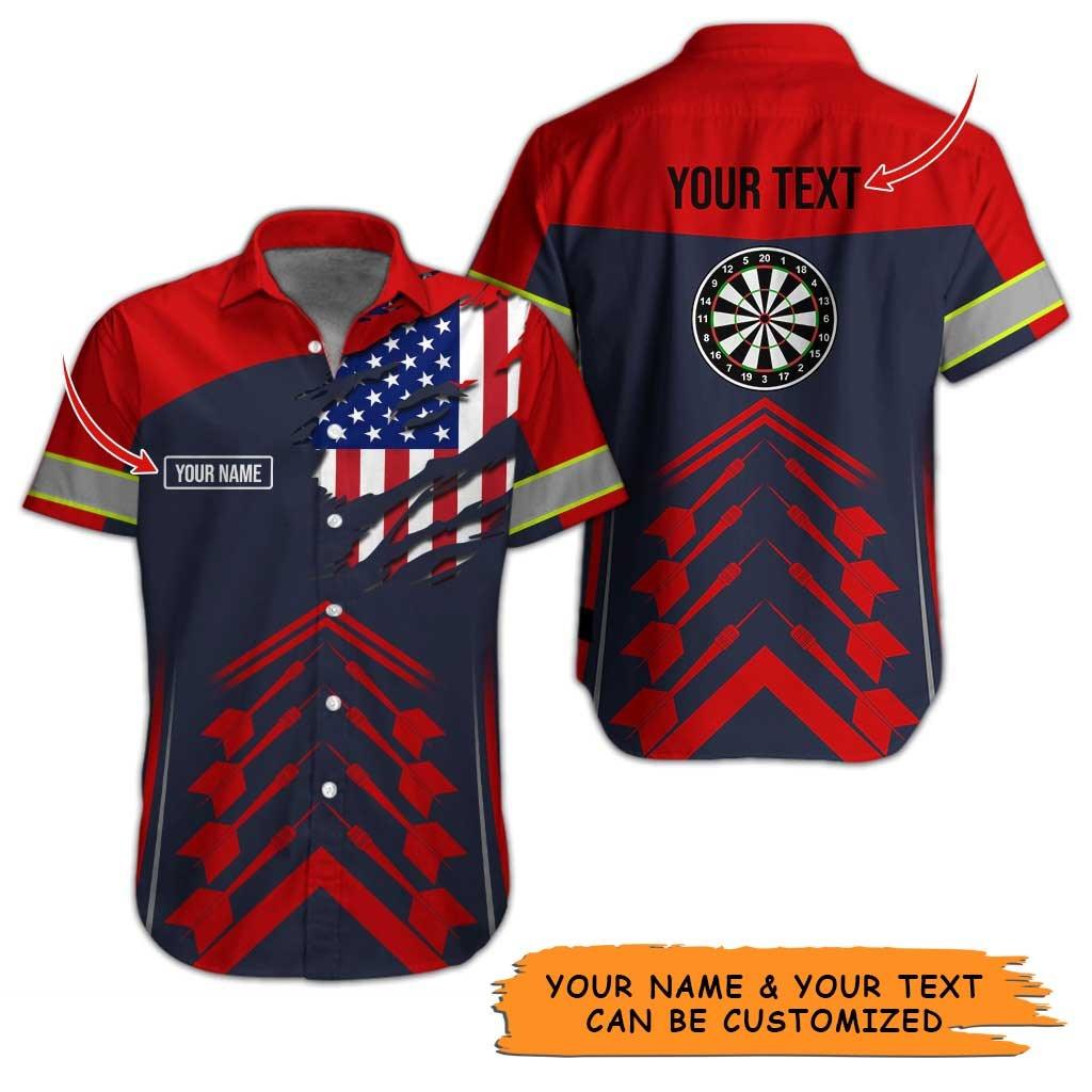 Personalized Name Darts Aloha Hawaiian Shirt - Colorful Darts Pattern And US Flag Personalized Name & Text Hawaiian Shirt For Men & Women, Darts Lover - Amzanimalsgift