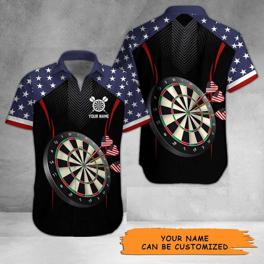 Personalized Name Darts Aloha Hawaiian Shirt - Cool Darts And US Flag Pattern Personalized Name Hawaiian Shirt For Men & Women, Darts Lover - Amzanimalsgift