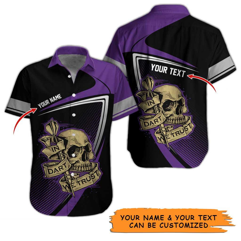 Personalized Name Darts Aloha Hawaiian Shirt - Cool Darts Pattern And Skull, In Darts We Trust Personalized Name Hawaiian Shirt For Men & Women, Style 2