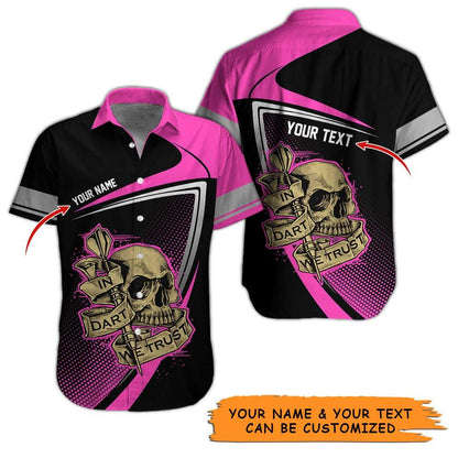 Personalized Name Darts Aloha Hawaiian Shirt - Cool Darts Pattern And Skull, In Darts We Trust Personalized Name Hawaiian Shirt For Men & Women - Amzanimalsgift
