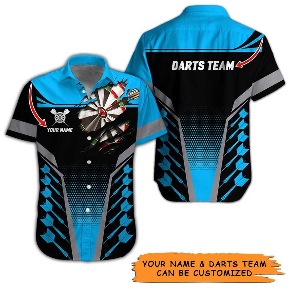 Personalized Name Darts Aloha Hawaiian Shirt - Darts And Fabric Torn Texture Personalized Name & Team Hawaiian Shirt For Men & Women, Darts Lover - Amzanimalsgift