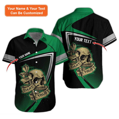 Personalized Name Darts Aloha Hawaiian Shirt, Darts Pattern And Skull,In Darts We Trust Personalized Name Hawaiian Shirt For Men & Women, Darts Lover - Amzanimalsgift