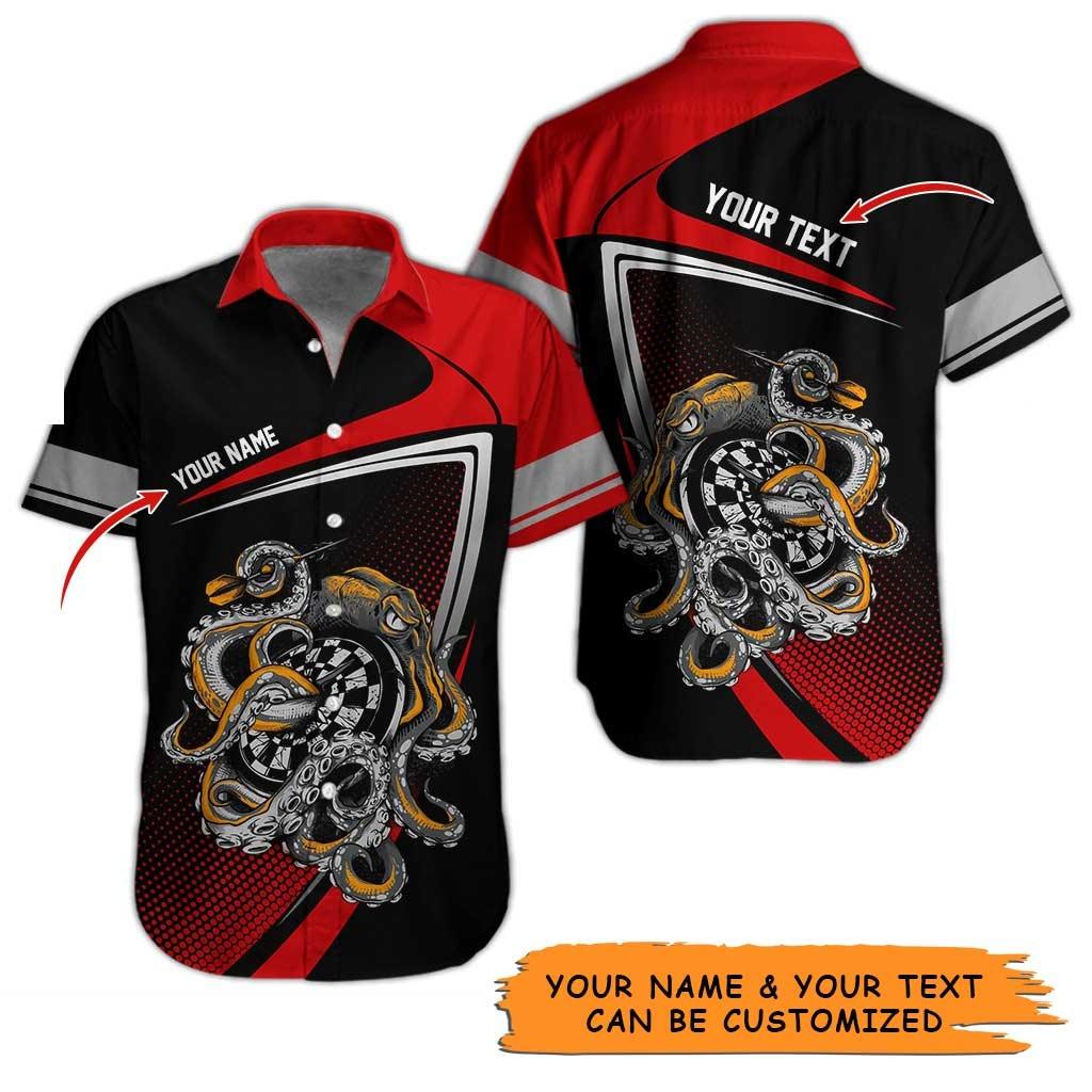 Personalized Name Darts Aloha Hawaiian Shirt - Darts Personalized Name Hawaiian Shirt, Octopus Hawaiian Shirt For Men & Women, Darts Lover - Amzanimalsgift