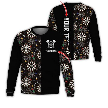 Personalized Name & Text Darts Sweatshirt, Customized Name Watercolor Dartboard Sweatshirt For Men & Women - Gift For Darts Lovers, Darts Players