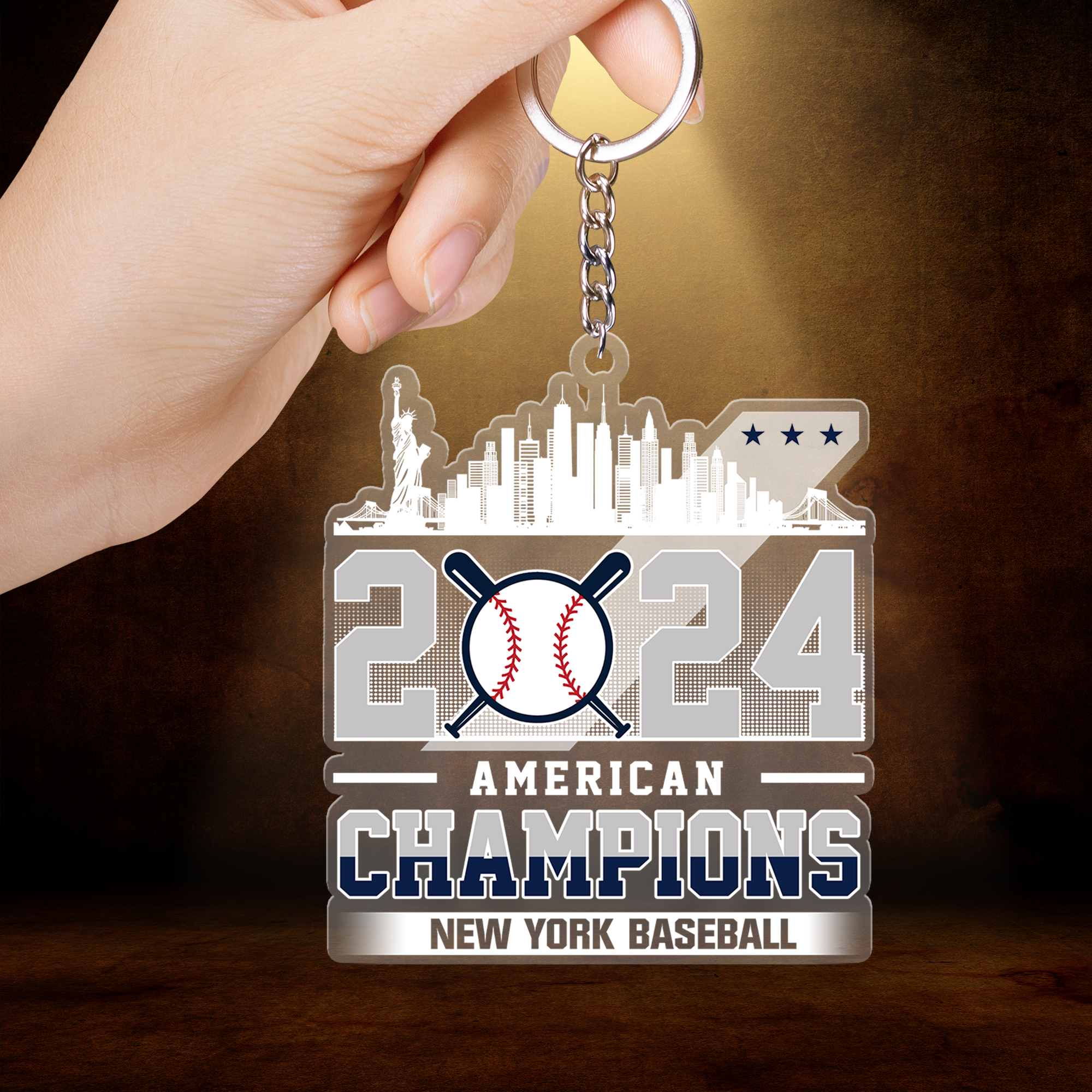 Personalized New York Y Baseball 2024 American Champions Acrylic Keychain, New York Y Champs Keychain Gifts