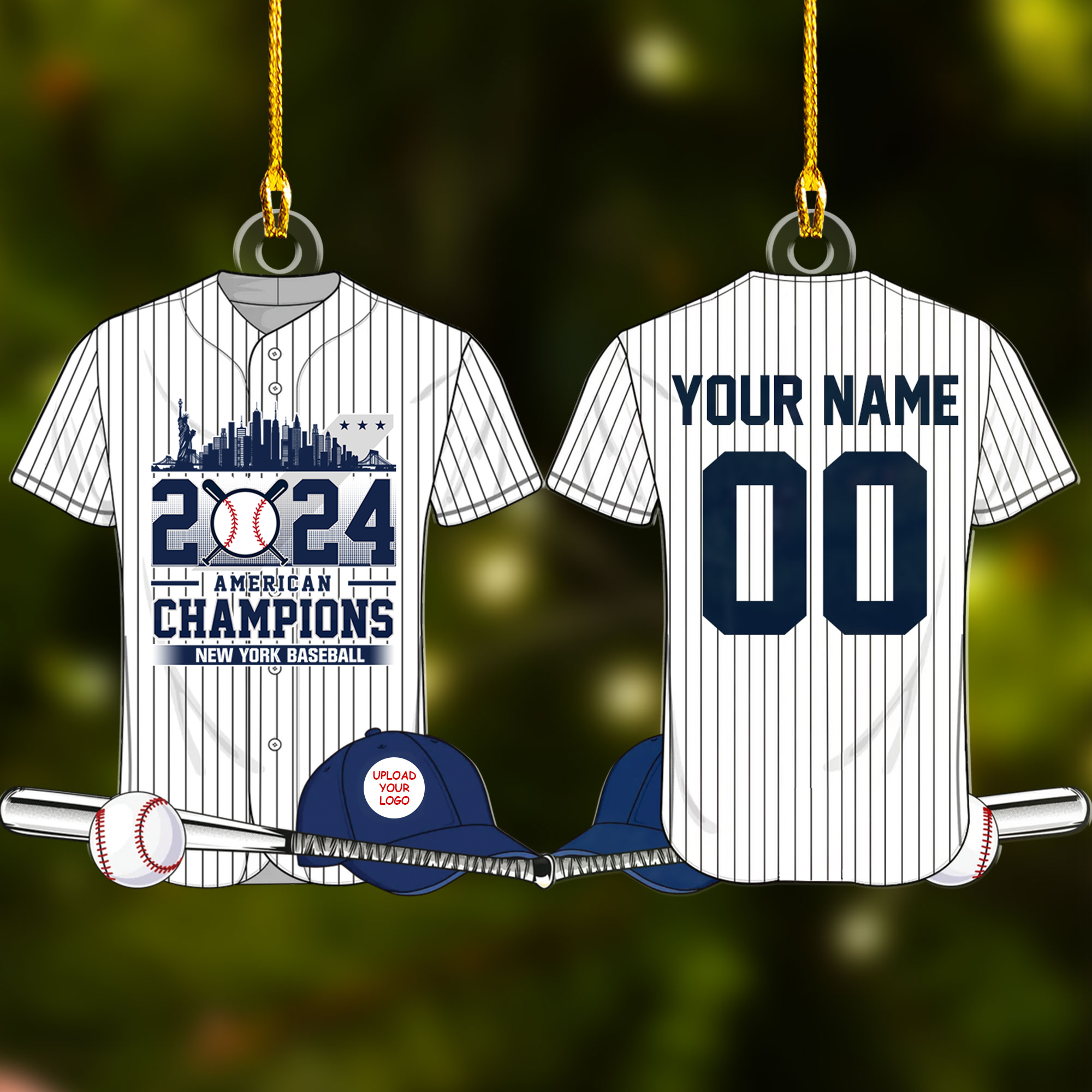 Personalized New York Y Baseball 2024 American Champions Jersey Acrylic Ornament, Baseball Christmas Ornament Gifts