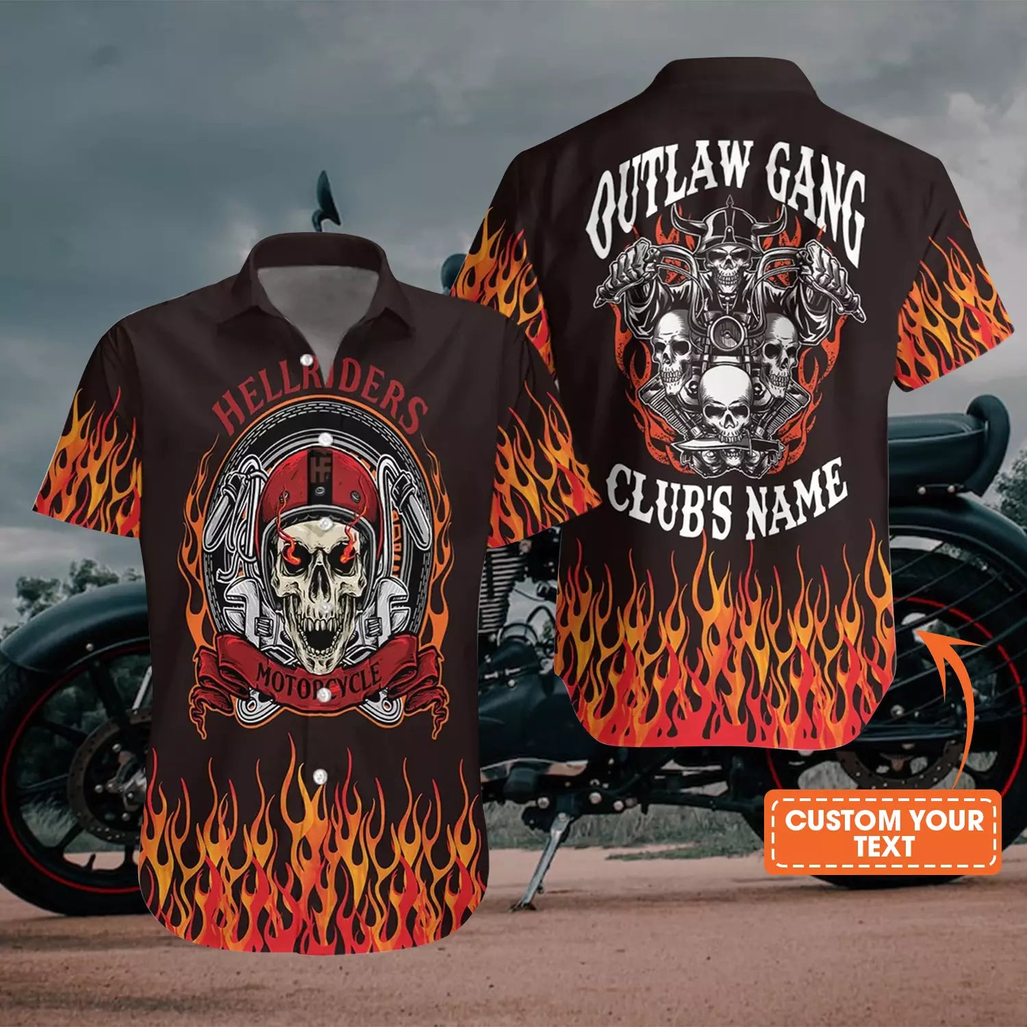 Personalized Outlaw Motorcycle Gang Hawaiian Shirt, Motorcycle Hawaiian Shirt, Skull Aloha Shirt For Men Women, Perfect Gift For Husband, Wife, Friend, Family - Amzanimalsgift