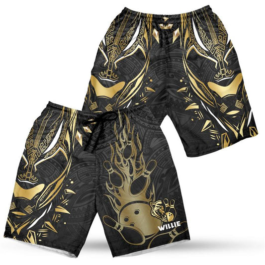 Personalized Panther Forever Bowling Black And Gold Shorts, Custom Name Bowling Shorts For Bowlers