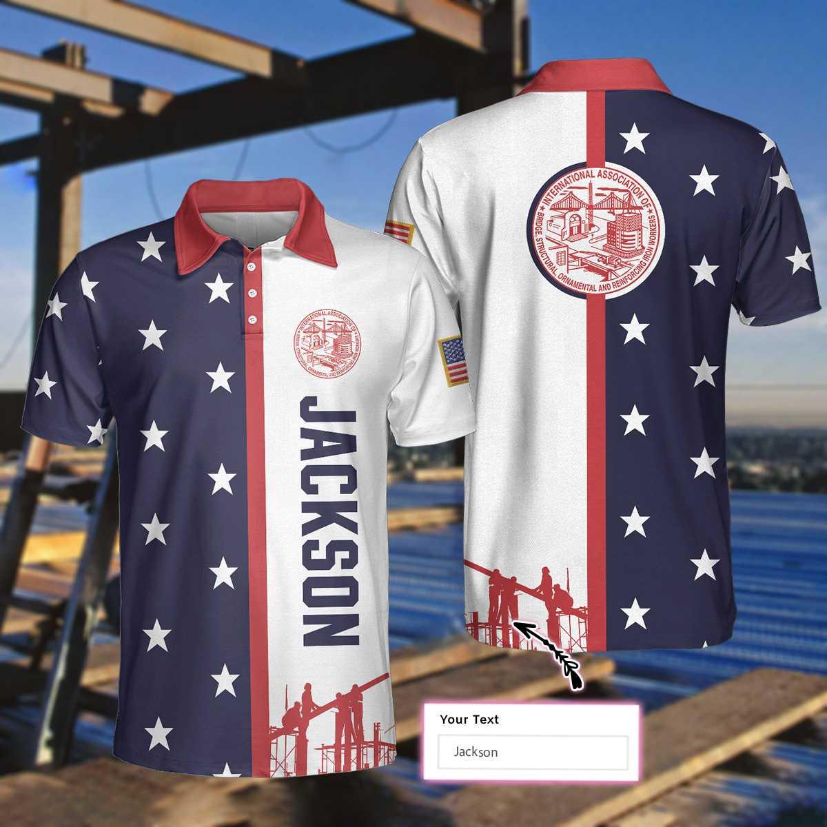 Personalized Patriotic American Flag Polo Shirt, Ironworker USA Flag Custom Polo Shirt, Patriotic Ironworker Shirt - Amzanimalsgift