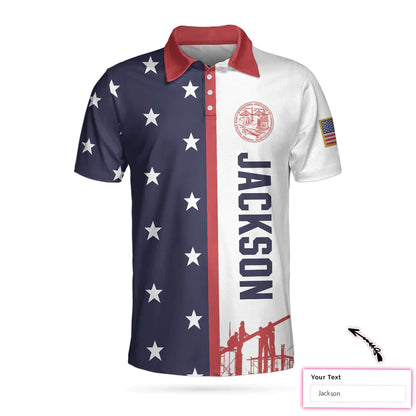 Personalized Patriotic American Flag Polo Shirt, Ironworker USA Flag Custom Polo Shirt, Patriotic Ironworker Shirt - Amzanimalsgift