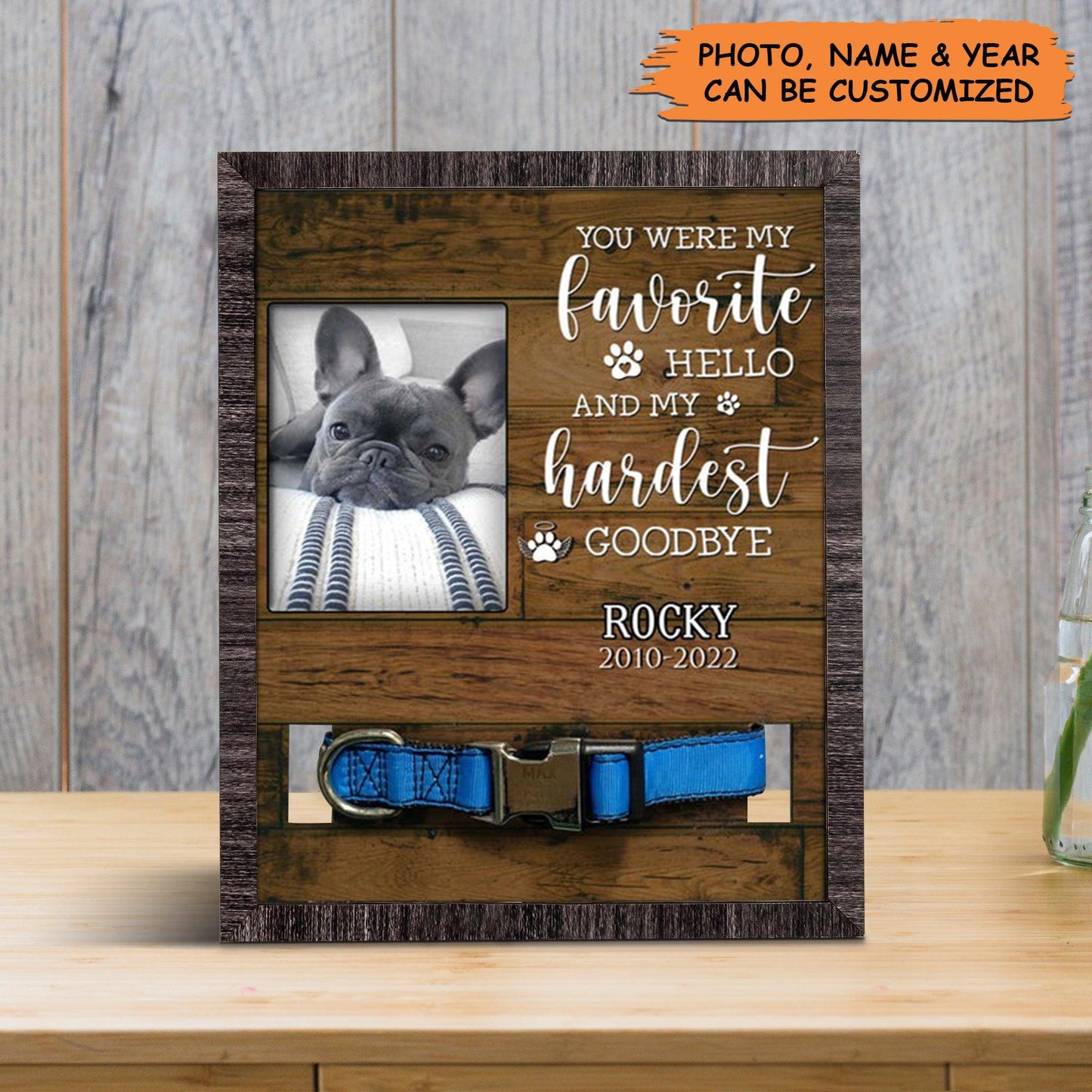 Personalized Pet Collar Frame - Bereavement Gifts For Loss Of Dog, Dog Collar Memorial Photo Frame, Pet Loss Sympathy - Gift For Grieving Pet Owner - Amzanimalsgift