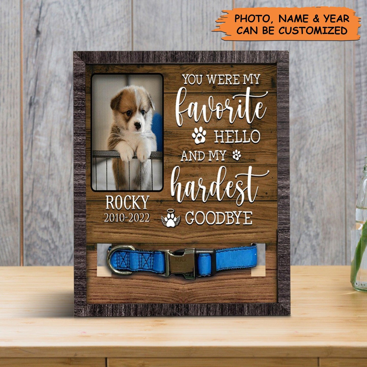 Personalized Pet Collar Frame - Custom A Pembroke Welsh Corgi Picture Frames, Pet Loss Sympathy, Memorial Pet Collar Sign- Gift For Grieving Pet Owner - Amzanimalsgift