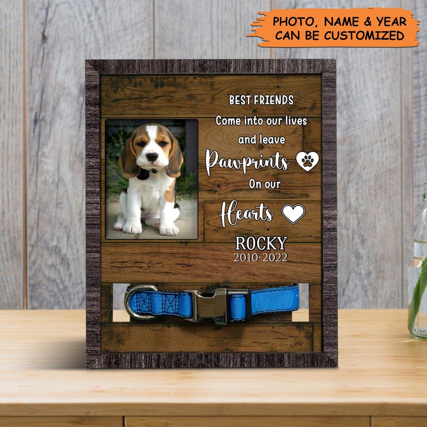 Personalized Pet Collar Frame - Custom Dog Photo Keepsake, Sympathy Picture Frame, Dog Memorial Gifts Personalized - Gift For A Grieving Pet Owner - Amzanimalsgift