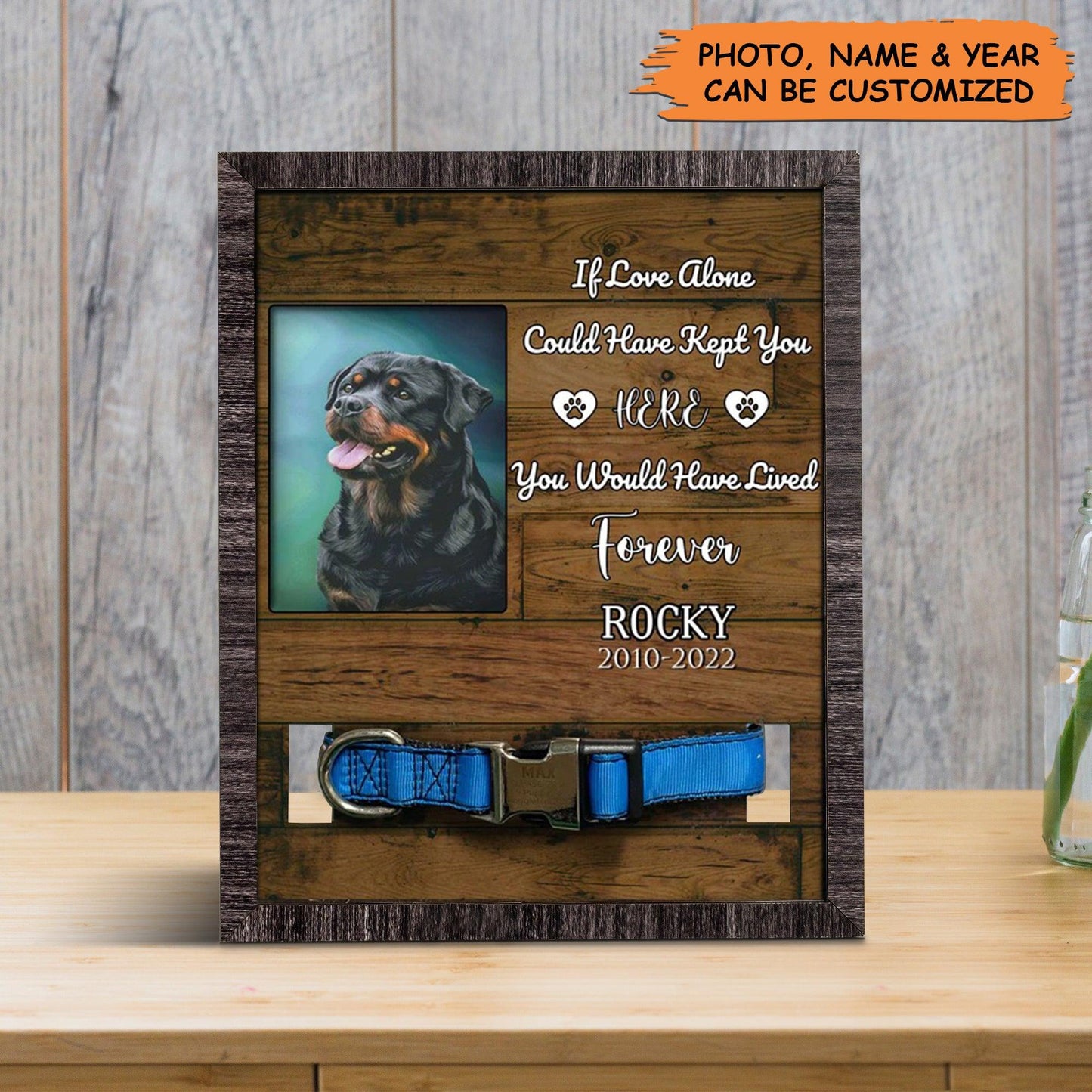 Personalized Pet Collar Frame - Custom Dog Photo Keepsake, Sympathy Picture Frame, Memorial Custom Collar Frame - Gift For A Grieving Pet Owner - Amzanimalsgift