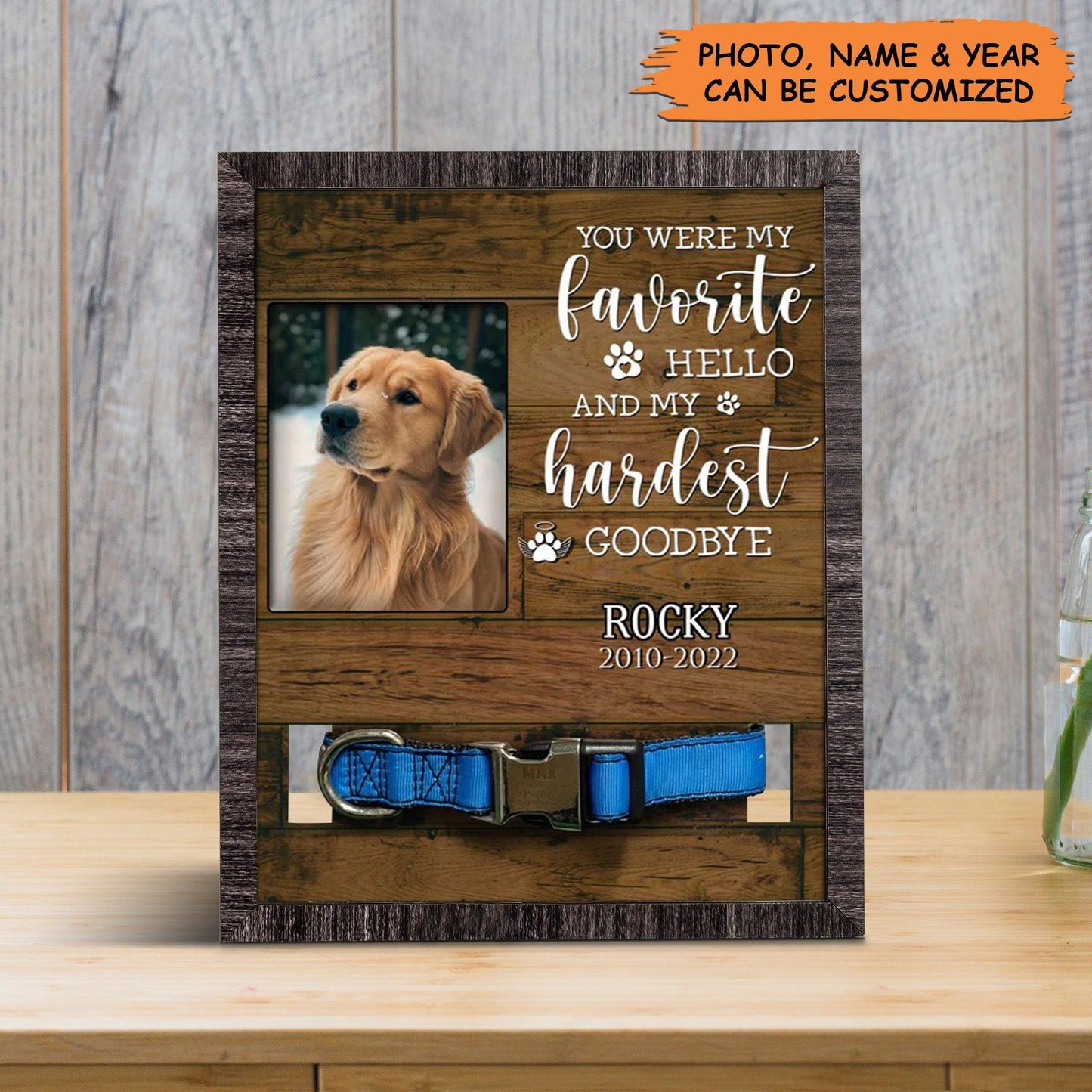 Personalized Pet Collar Frame - Custom Photo, Name, Year Memorial Lost Of Dog, Memorial Pet Collar Sign, Pet Loss Sympathy - Gift For Pet Lovers - Amzanimalsgift