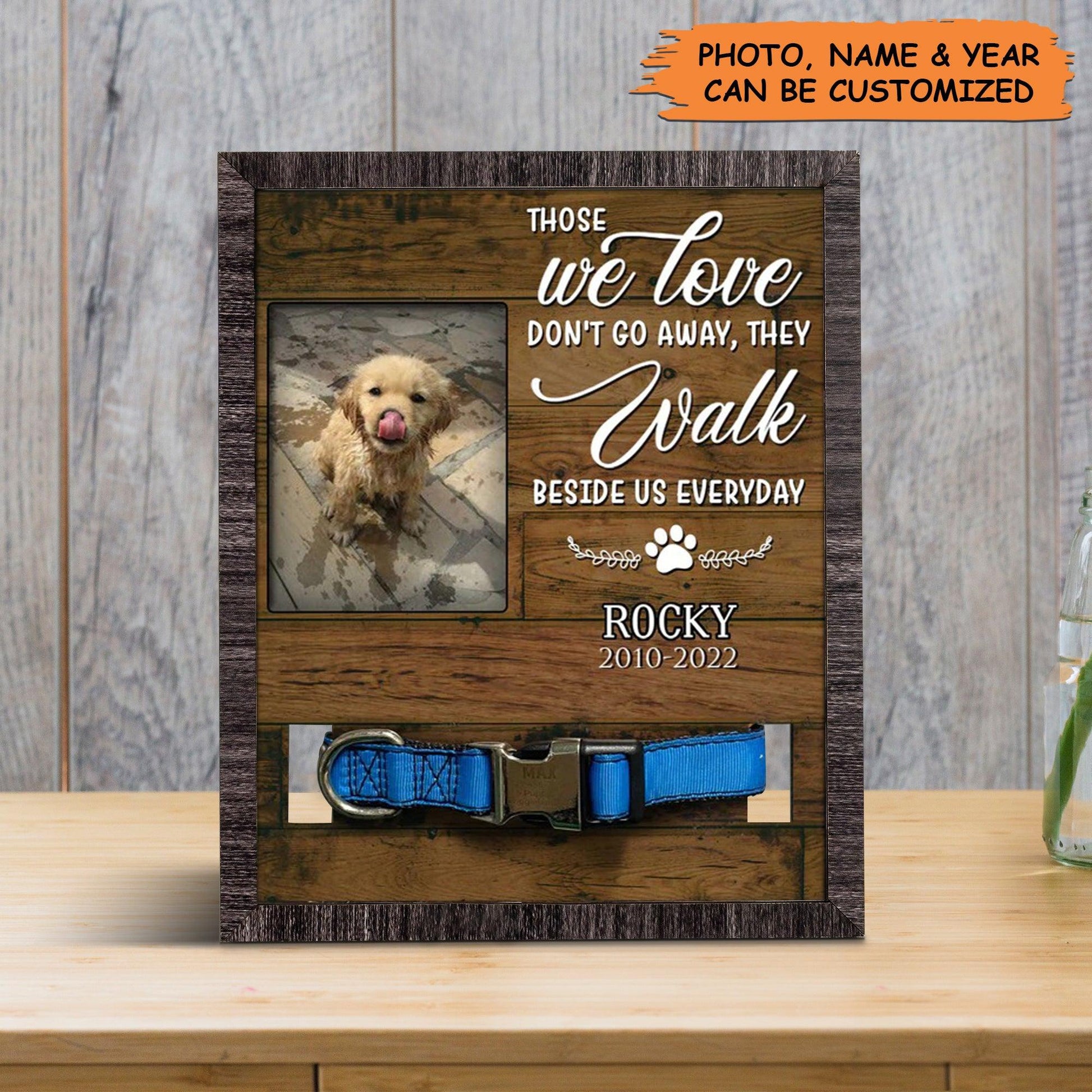 Personalized Pet Collar Frame- Custom Picture Frame For Loss Of Dog Golden Retriever, Memorial Pet Collar Sign, Pet Loss Sympathy- Gift For Pet Lovers - Amzanimalsgift