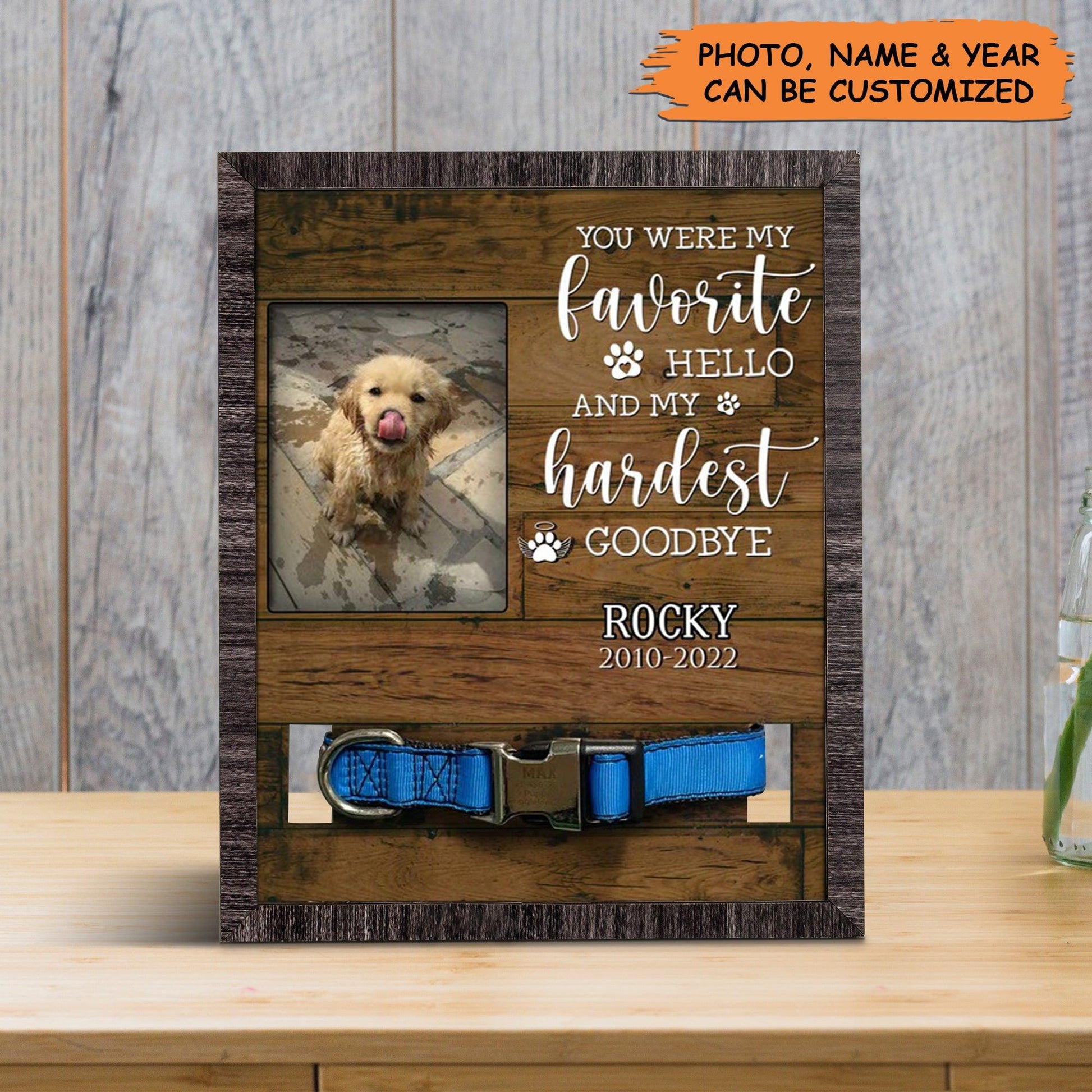 Personalized Pet Collar Frame- Custom Picture Frame For Loss Of Dog Golden Retriever, Memorial Pet Collar Sign, Pet Loss Sympathy- Gift For Pet Lovers - Amzanimalsgift