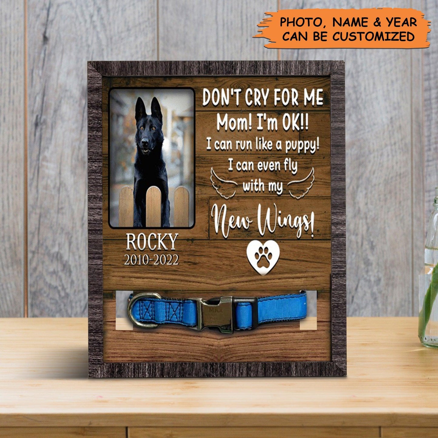 Personalized Pet Collar Frame - Customized A German Shepherd Picture Frames, Pet Loss Sympathy, Custom Memorial Pet Collar Sign - Gift For Pet Lovers - Amzanimalsgift