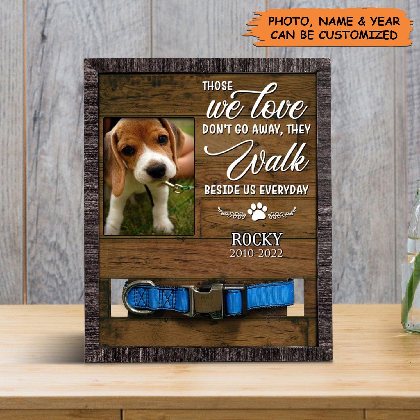 Personalized Pet Collar Frame - Customized Picture Frame Loss Of Beagle, Sympathy Picture Frame, Pet Memorial Picture Frame - Gift For Pet Lovers - Amzanimalsgift