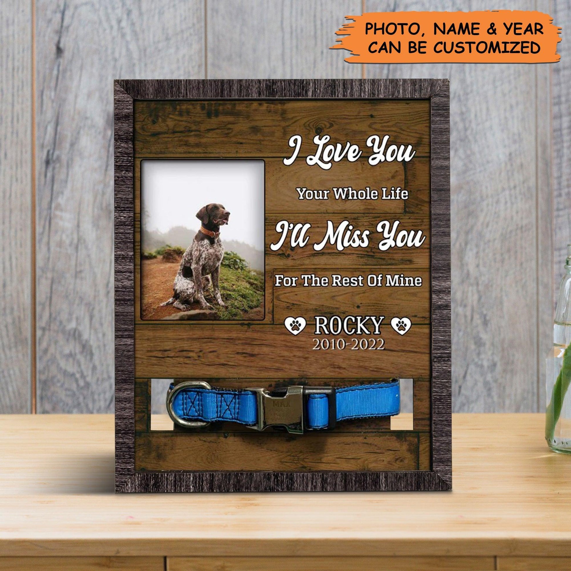 Personalized Pet Collar Frame - Dog Photo Keepsake, Custom Photo Picture Frame Pet Loss Gift, Memorial Custom Pet Collar Frame - Gift For Pet Lovers - Amzanimalsgift