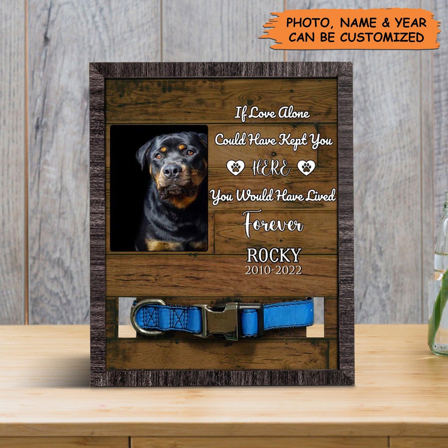 Personalized Pet Collar Frame - Dog Photo Keepsake, Passed Away Dog Gifts, Memorial Custom Pet Collar Frame- Gift For A Grieving Pet Owner, Pet Lovers - Amzanimalsgift